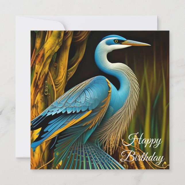 Blue Heron in Reeds Happy Birthday (Vorderseite)