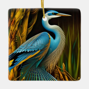 Blue Heron in Reeds Keramikornament