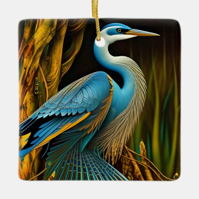 Blue Heron in Reeds Keramikornament (Vorderseite)