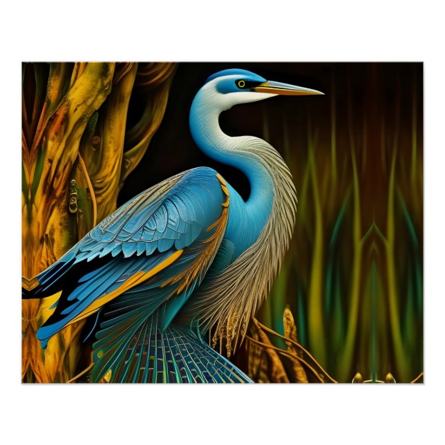 Blue Heron in Reeds Poster (Vorderseite)