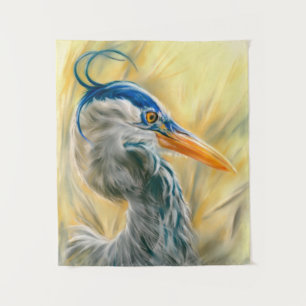 Blue Heron in Reeds Tapestry Wandteppich