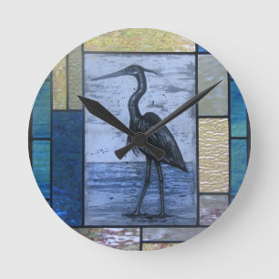 Blue Heron mit Blues Runde Wanduhr