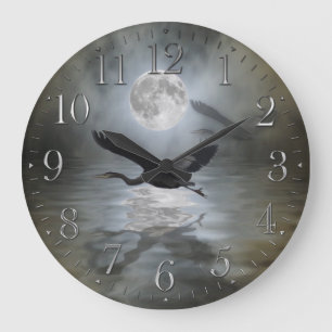 Blue Heron & Moon Wildlife Fantasy Wall Clock Große Wanduhr