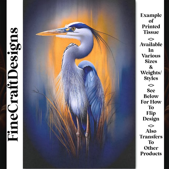 Blue Heron, Orange & Deep Indigo BW2 Decoupage Seidenpapier (Von Creator hochgeladen)