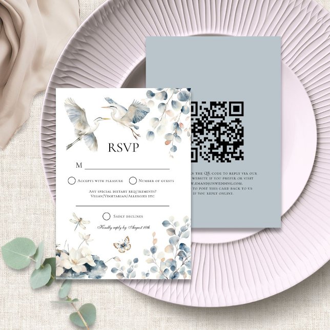 Blue Heron QR Code oder Antwort von Post Wedding (Front and back view)