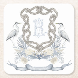 Blue Heron Rope Monogram Crest Rechteckiger Pappuntersetzer