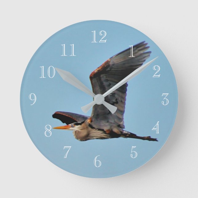 Blue Heron Runde Wanduhr (Vorderseite)