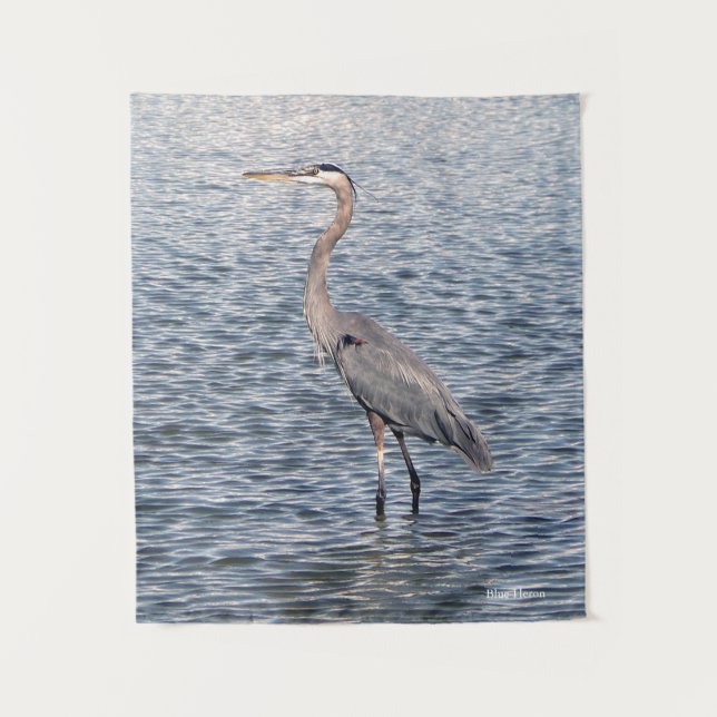 Blue Heron Wassertapestes Wandteppich (Vorderseite)