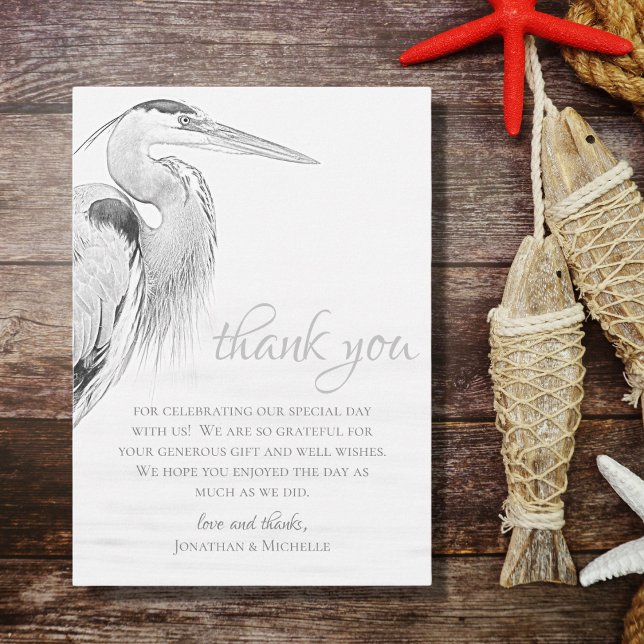Blue Heron Water Bird Sketch Flat Wedding Dankeskarte (Von Creator hochgeladen)