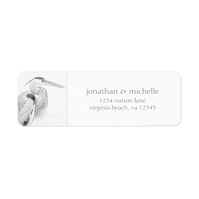 Blue Heron Water Bird Sketch Wedding Address (Vorne)