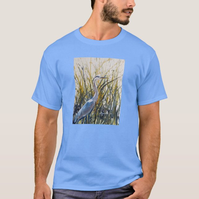 Blue Heron Watercolor Design T-Shirt (Vorderseite)