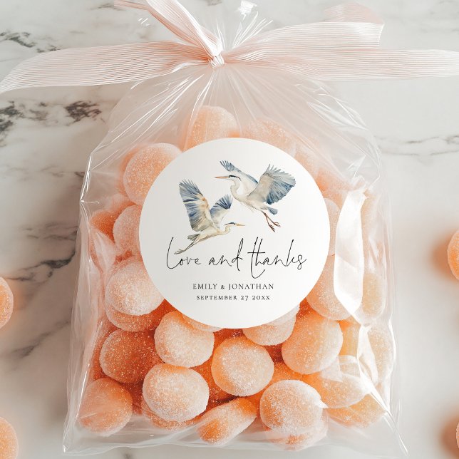 Blue Herons Flying Liebe Dank Hochzeit Runder Aufkleber (Von Creator hochgeladen)