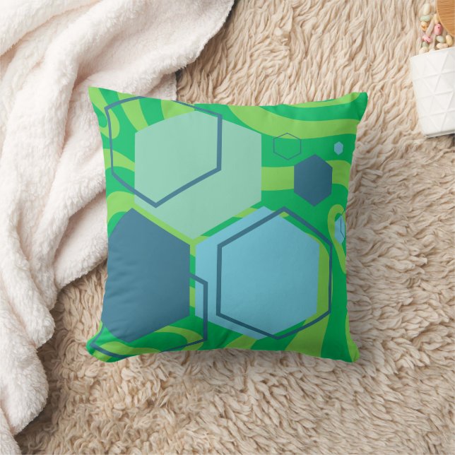 Blue Hexagon Green Wave Abstrakt Throw Kissen (Decke)