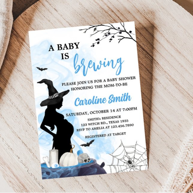 Blue Hexe Babydusche Einladung (Blue A Baby is Brewing Baby Shower Invitation)