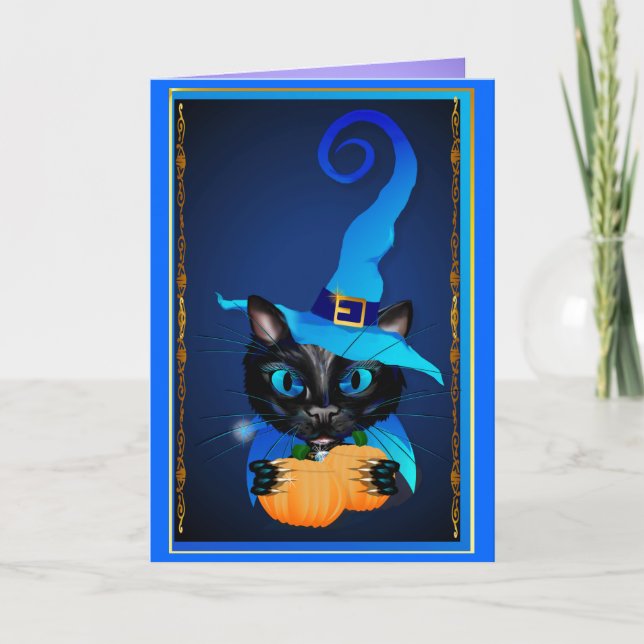 Blue Hexe Kitty Karte (Vorderseite)