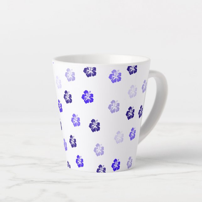 Blue Hibiscus Floral Latte Mug Milchtasse (Rechte Ecke)