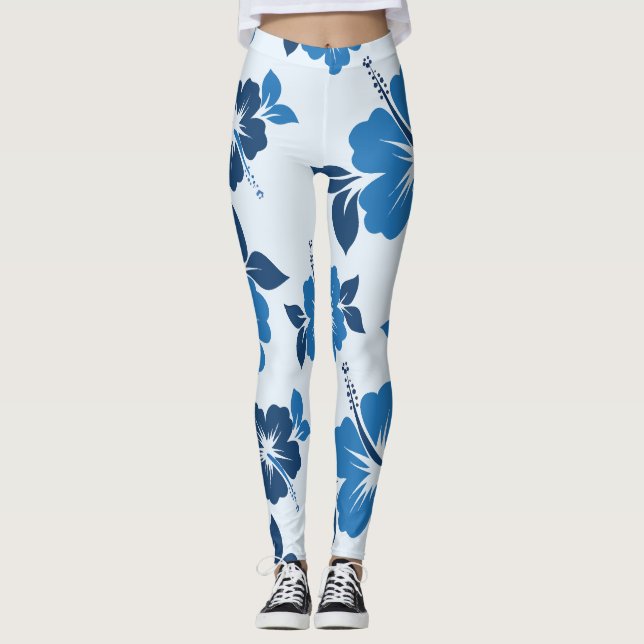 Blue Hibiskus Blume Leggings (Vorderseite)
