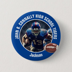 Blue High School Football Player Foto Button
