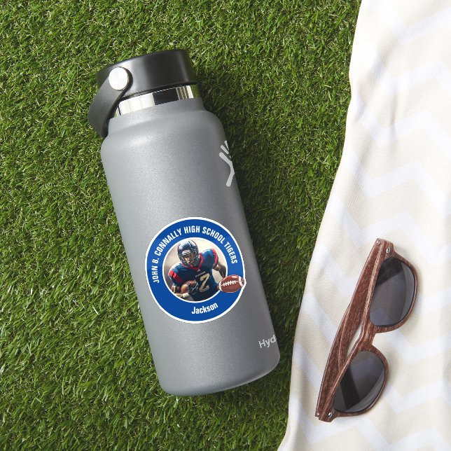 Blue High School Football Player Foto Notebook Aufkleber (HydroFlask Insitu)