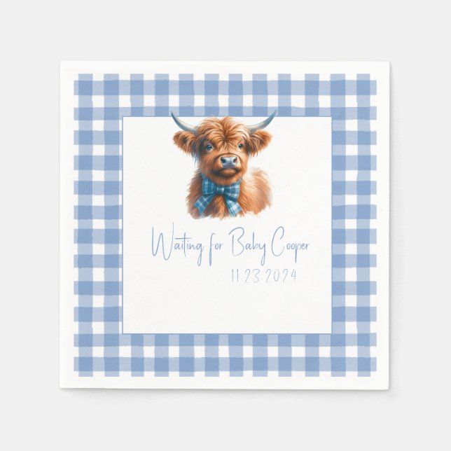 Blue Highland Cow Baby Dusche Napkins Serviette (Vorderseite)