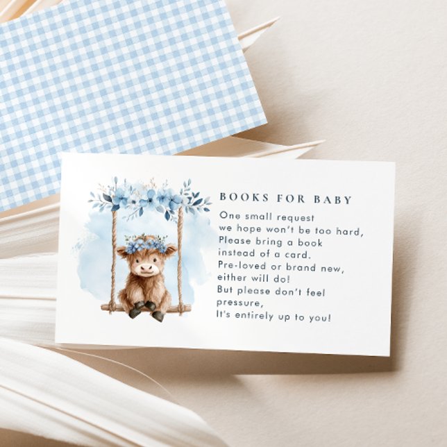 Blue Highland Cow Books For Boy Baby Shower Begleitkarte (Von Creator hochgeladen)