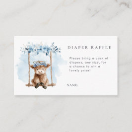 Blue Highland Cow Diaper Raffle Baby Shower Begleitkarte