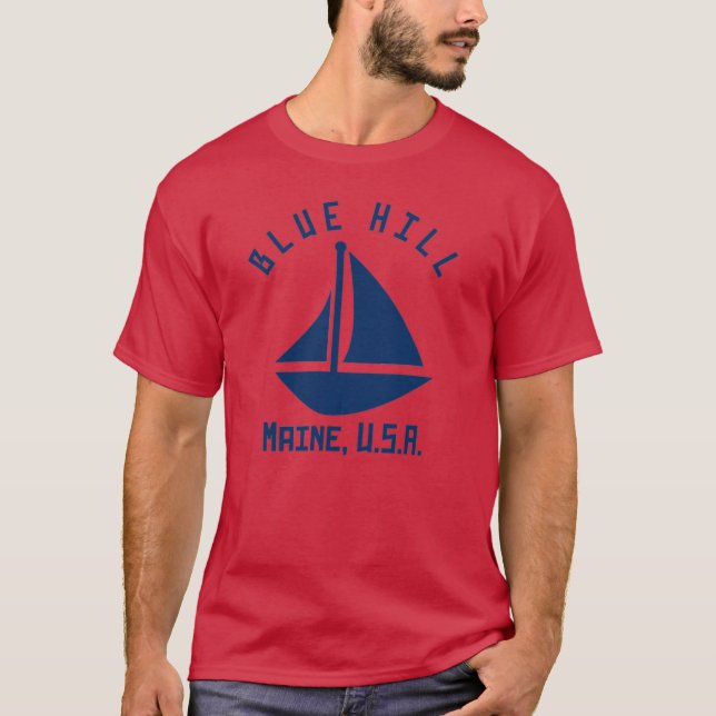 Blue Hill Maine Segelboote, Blue Text Abs T-Shirt (Vorderseite)