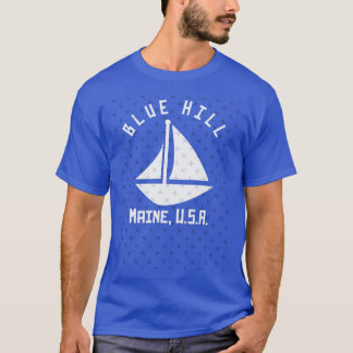 Blue Hill Maine Segelboote mit weißem Text abstrak T-Shirt