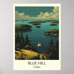 Blue Hill Maine Vintage Küstenbucht Segel Art Poster