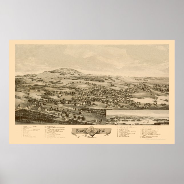 Blue Hill, ME Panoramic Map - 1896 Poster (Vorne)