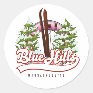 Blue Hills Massachusetts Ski-Logo Runder Aufkleber