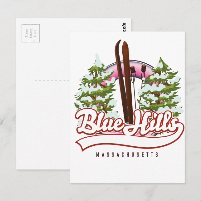 Blue Hills Massachusetts Skilogo Postkarte (Vorne/Hinten)
