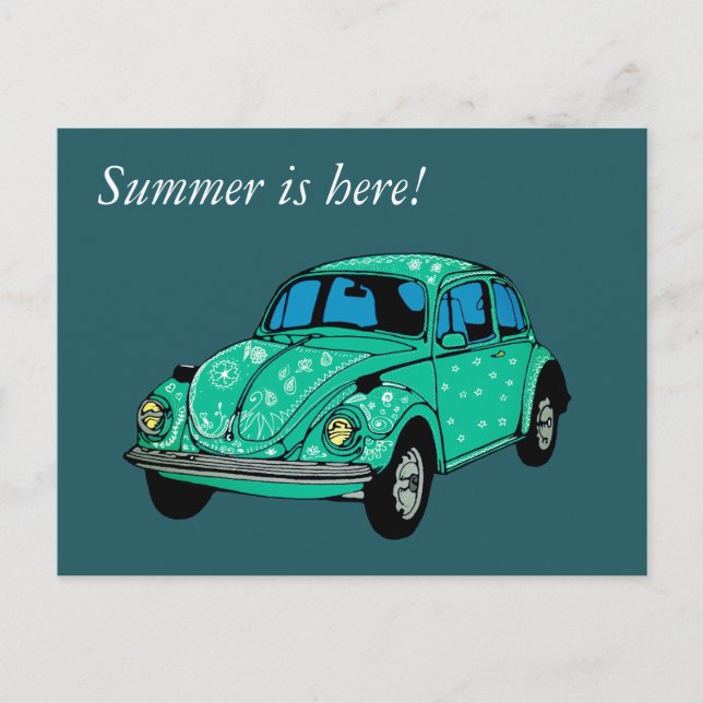 Blue Hippie Car Zeichnend Postkarte (Vorderseite)