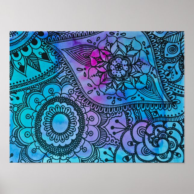 Blue Hippie Pattern Poster von Megaflora (Vorne)