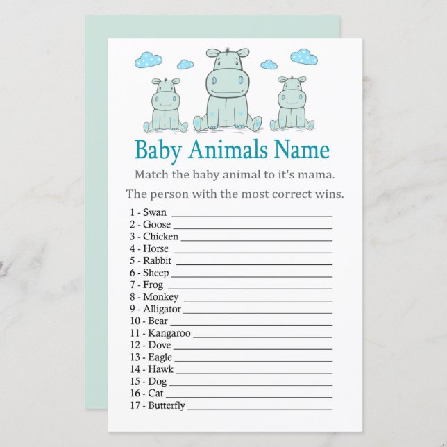 Blue Hippo Baby Animals Name Game (Vorne/Hinten)