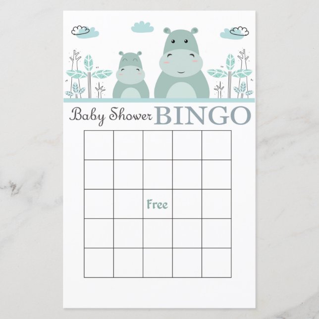 Blue Hippo Baby Duschbingcard (Vorderseite)