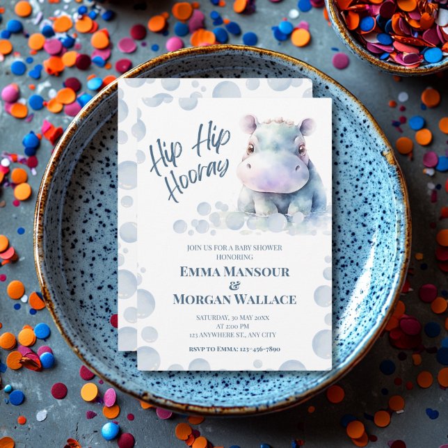 Blue Hippo Baby Dusche Feiertagskarte (Hippo Themed Baby Shower Invite)
