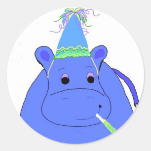 Blue Hippo Birthday Runder Aufkleber