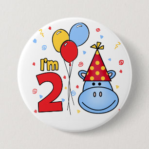 Blue Hippo Face 2. Geburtstag Button