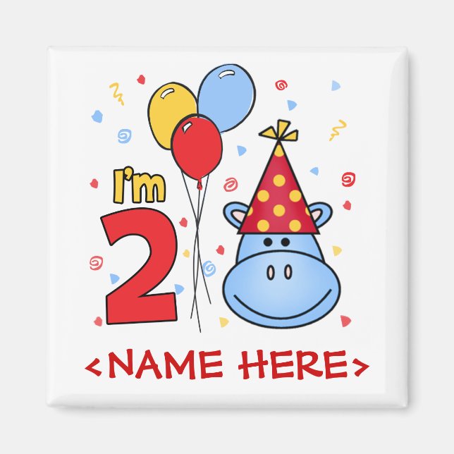 Blue Hippo Face 2. Geburtstag Magnet (Vorne)