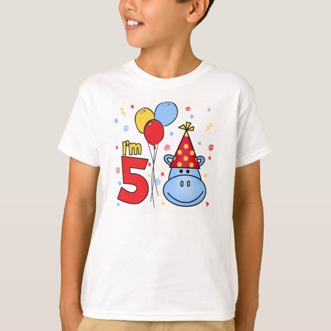 Blue Hippo Face 5. Geburtstag T-Shirt (Vorderseite)