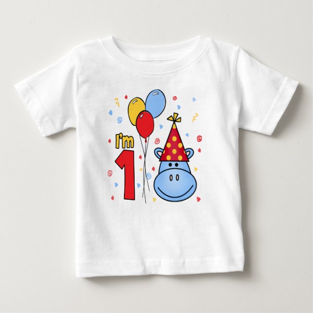 Blue Hippo Face Erster Geburtstag Baby T-shirt (Vorderseite)
