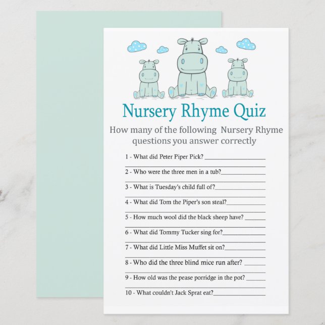 Blue Hippo Kinderzimmer Rhyme Quiz Babyduschenspie (Vorne/Hinten)