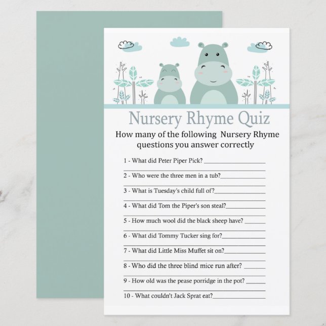 Blue Hippo Kinderzimmer Rhyme Quiz Babyduschenspie (Vorne/Hinten)