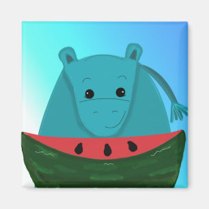 Blue Hippopotamus mit Watermelon Slice Magnet
