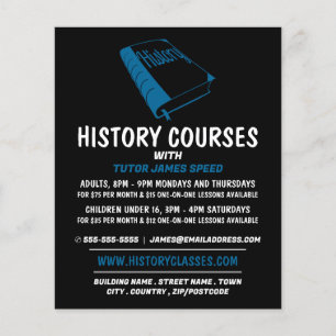 Blue History Book, History Course Advertising Flyer