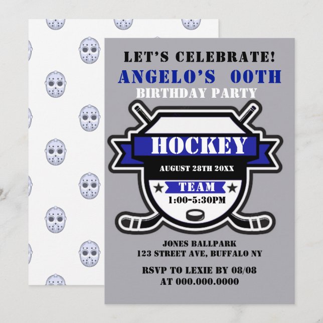 Blue Hockey Thema Birthday Party Einladungen (Vorne/Hinten)