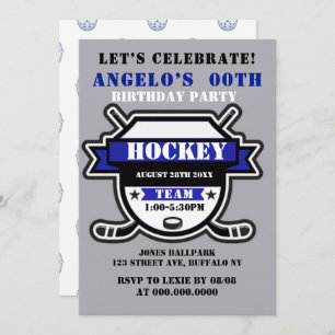 Blue Hockey Thema Birthday Party Einladungen