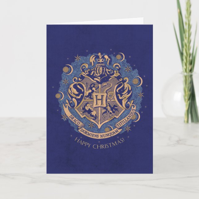 Blue HOGWARTS™ Wappen Holiday Wreath Feiertagskarte (Vorderseite)