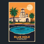 Blue Hole New Mexico Art Vintag Poster<br><div class="desc">Das Blaue Loch im Vektorkunststil. Das Blue Hole von Santa Rosa,  oder einfach das Blue Hole,  ist ein kreisförmiger,  glockenförmiger Pool oder ein kleiner See entlang der Route 66 östlich von Santa Rosa.</div>